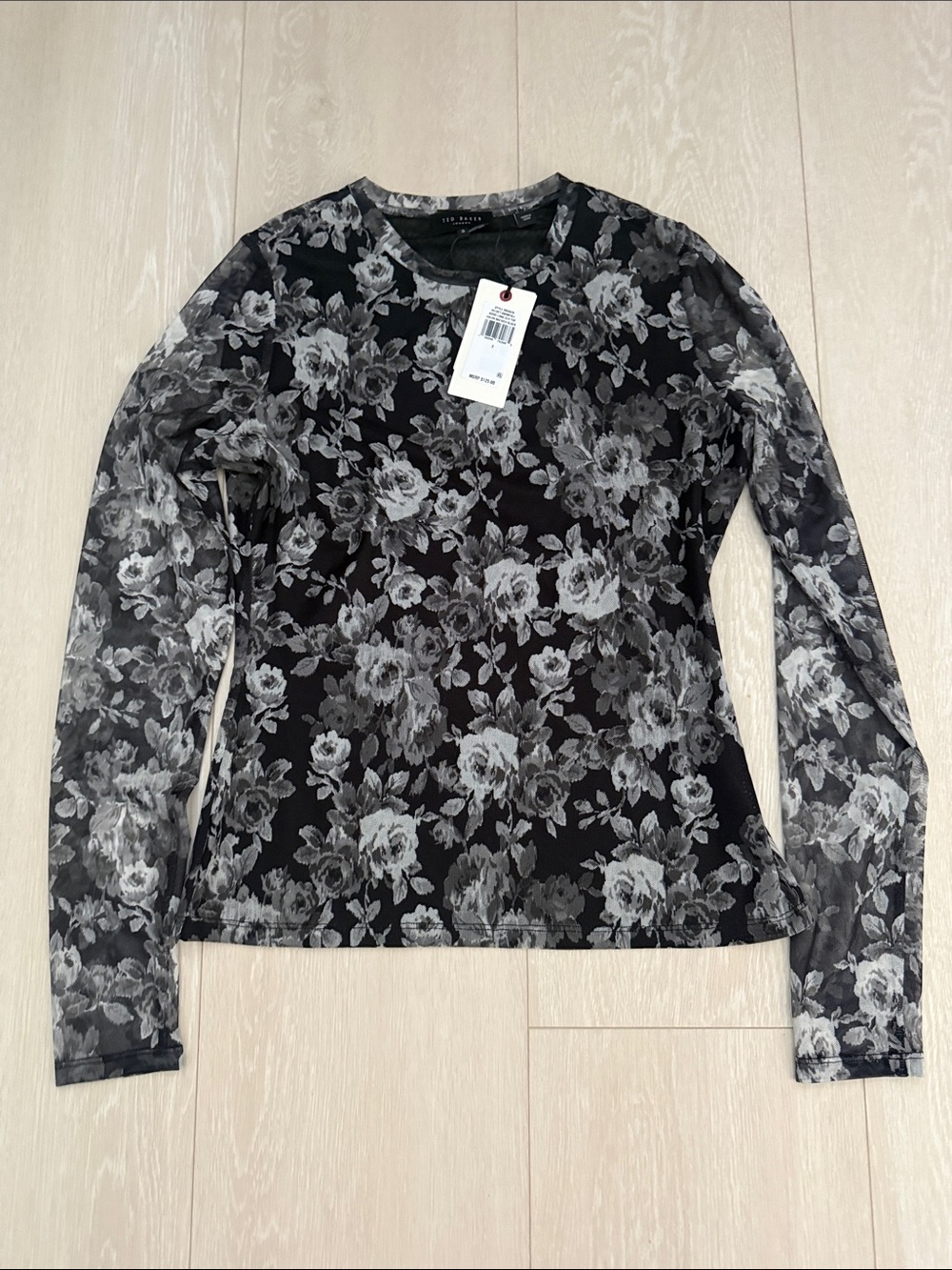 Ted Baker Black Sheer Floral Velvet Snowfall Long-Sleeve Top Roses - Picture 3 of 10